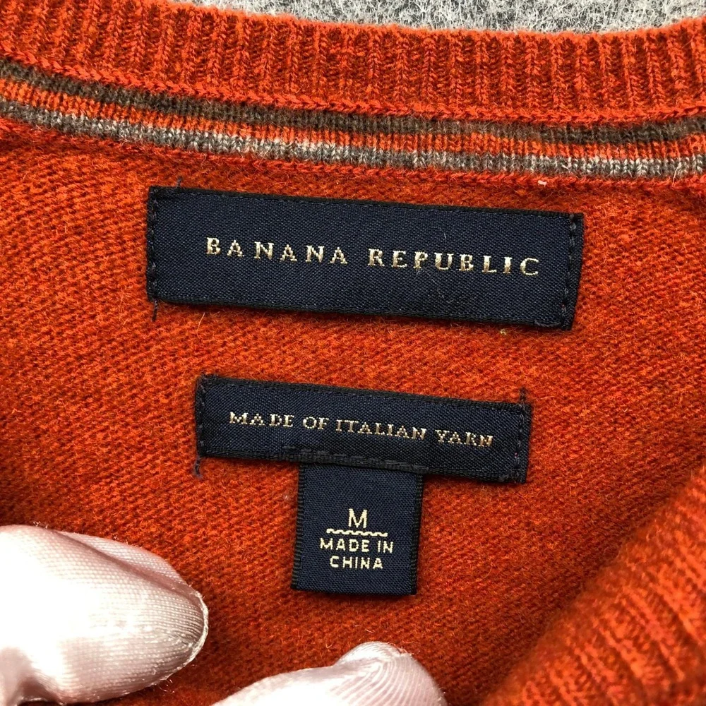 Banana Republic Merino Wool Blend Sweater Mens M Orange Crewneck Fall Raglan